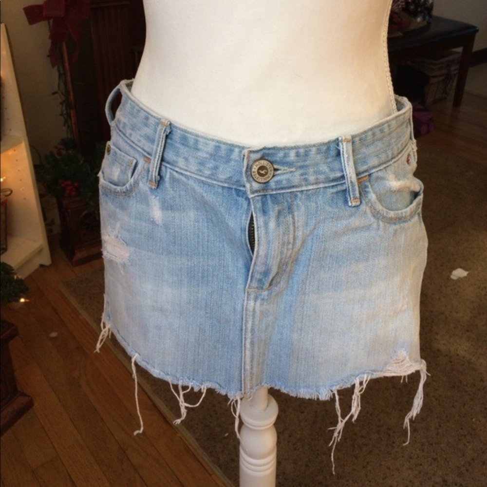 Hollister Distressed Blue Jean Mini Skirt